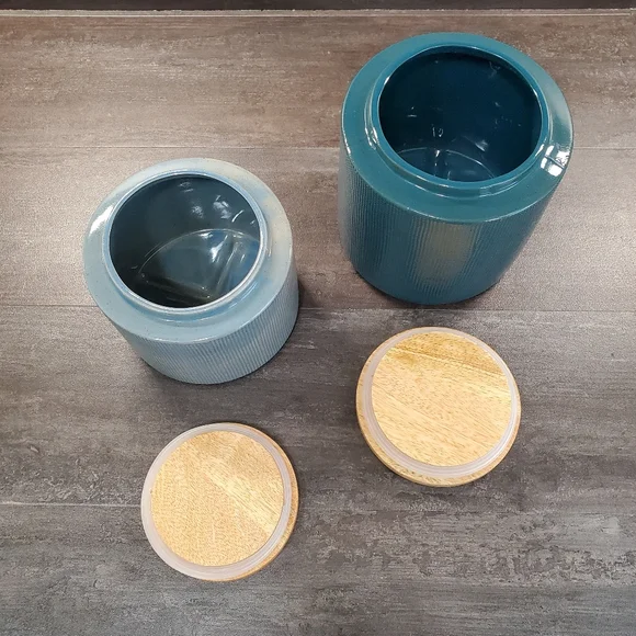 Crate and Barrel Ena Blue Canisters, Set Of 2, Medium and Small, NWT - Picture 7 of 16